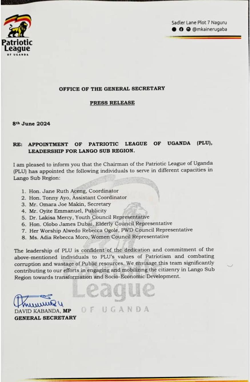 Gen. Muhoozi Appoints Dr. Aceng as Coordinator for PLU in Lango Sub ...